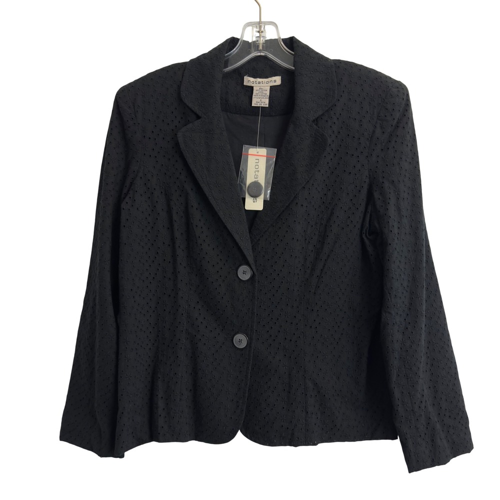 Notations Womens Black Eyelet Cotton Blazer Jacket Size S NWT Lined